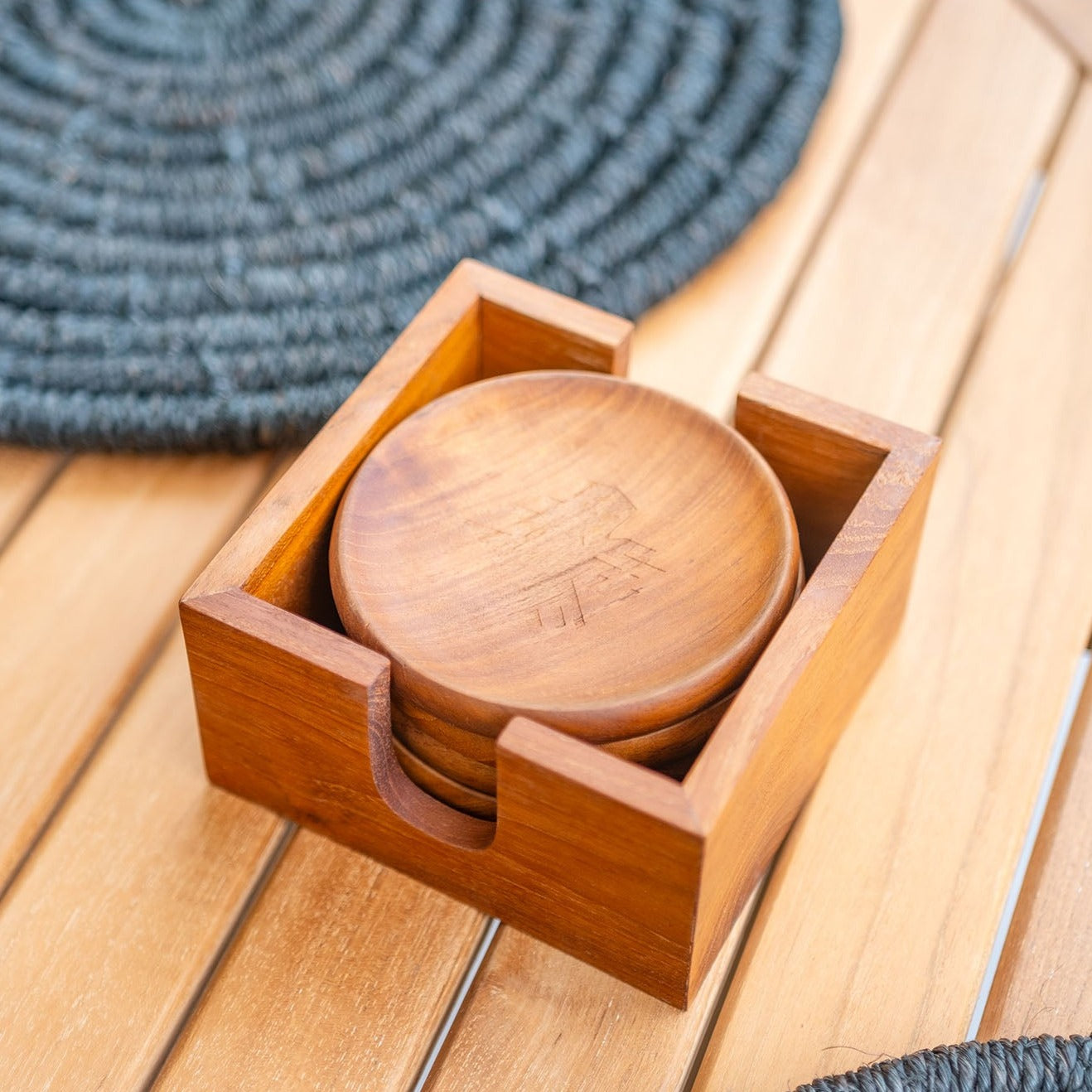 Nordic Rustic Teak Table Coasters set of 4