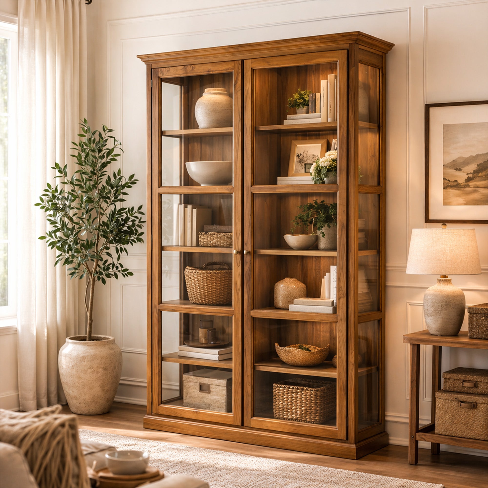 Teak Indoor Display Double Cabinet - 59"