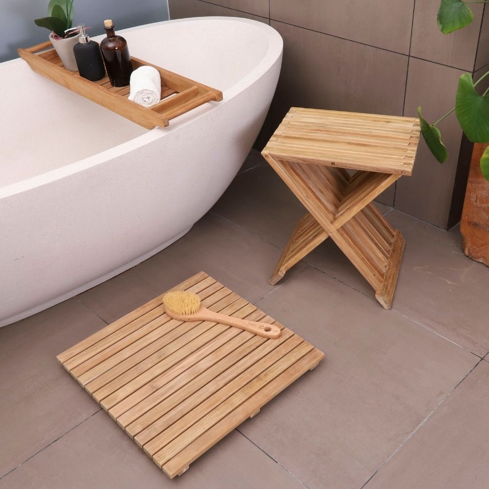 Folding teak shower discount stool