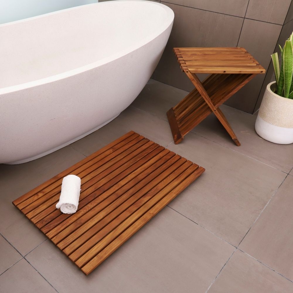 Bathroom accessories Teak hotsell folding stool with horizontal slats