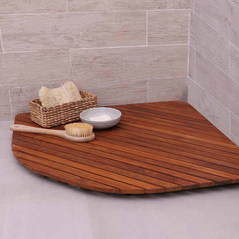Nordic Style Natural Teak Shower and Bath String Mat 19.6′′ x 19.6′′ - Beige