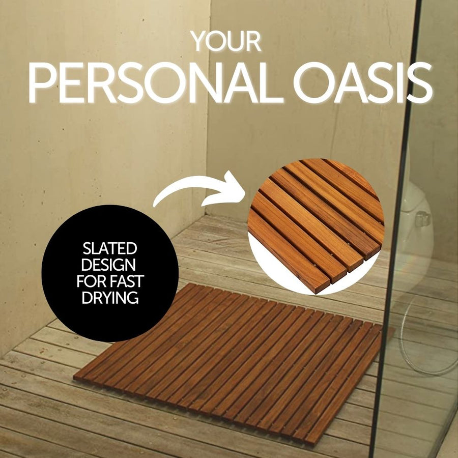 Teak String Mat Sapporo Teak Shower and Bath String Mat with Rubber Footing 30″ x 30″