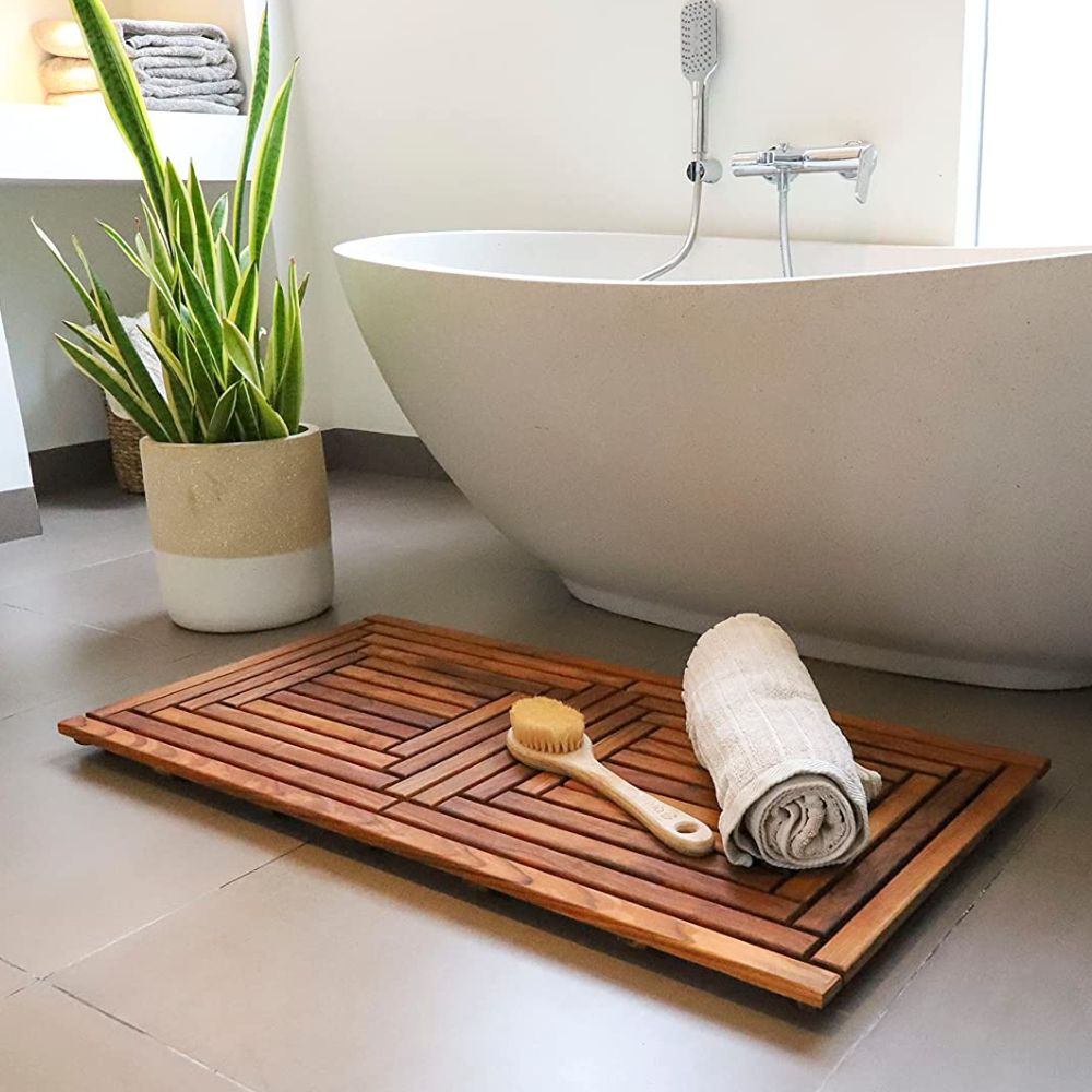 Teak wood shop bath mat