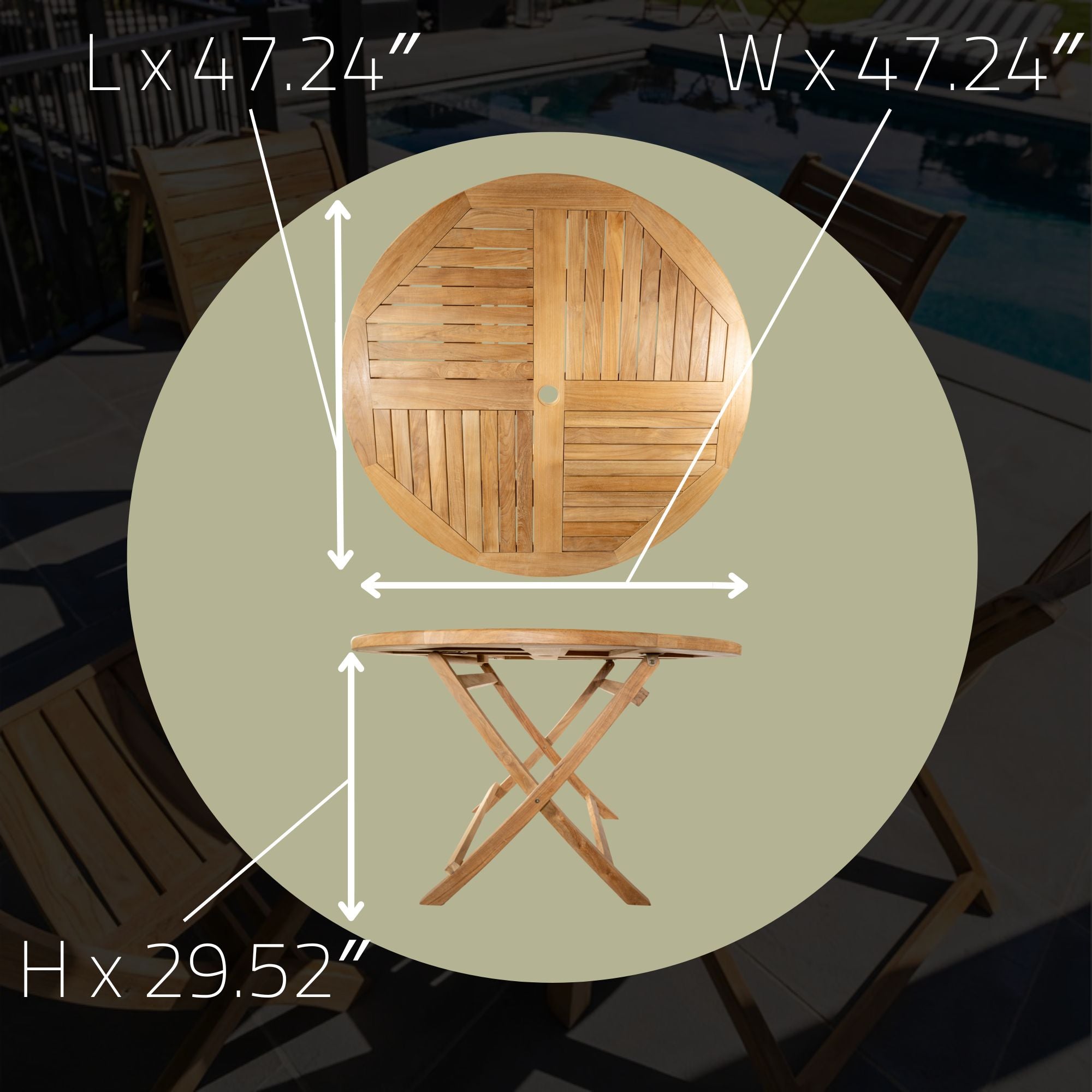 Naples Natural Teak Outdoor Foldable Round Dining Table - 47"