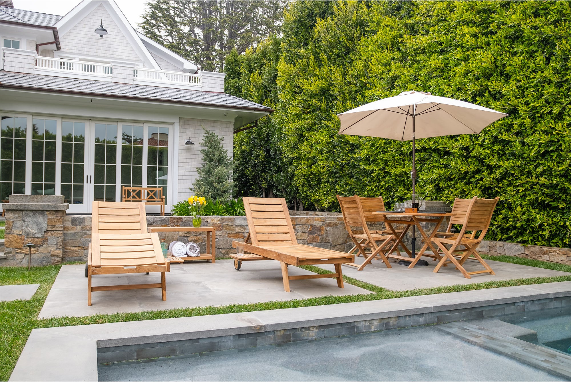 Naples Natural Teak Outdoor Sun Lounger with Adjustable Seat and Side