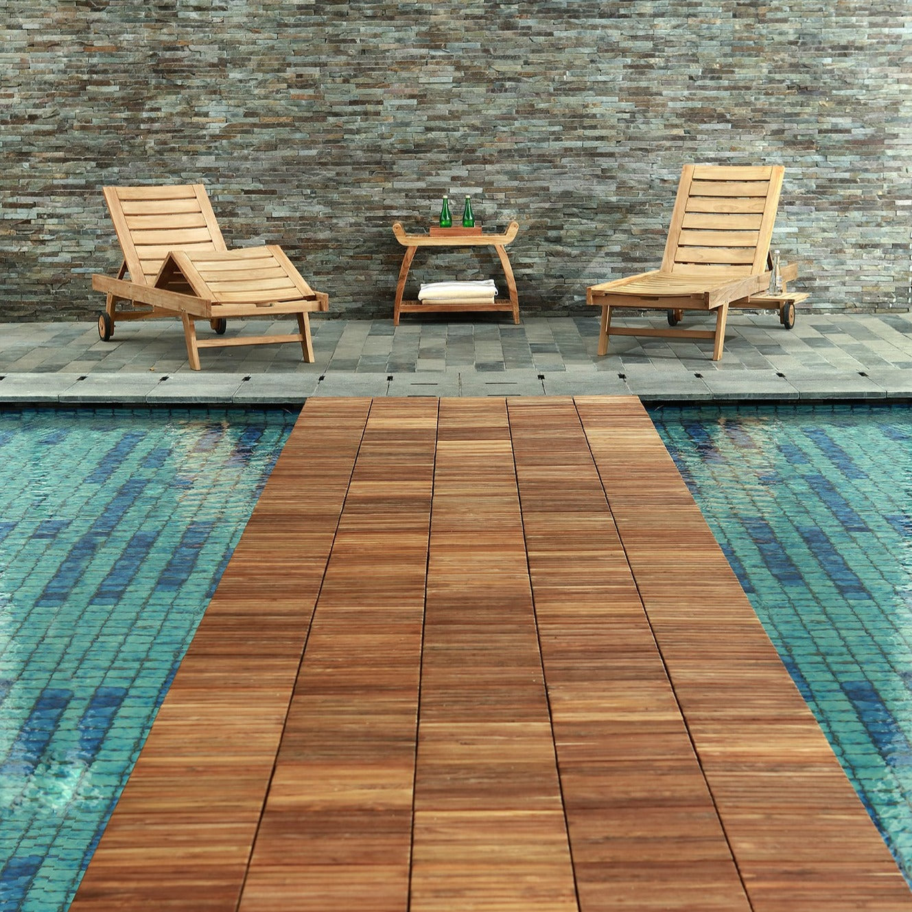 Denali Oiled Teak Outdoor Interlocking Tiles, 9 Slat (10 sq ft)
