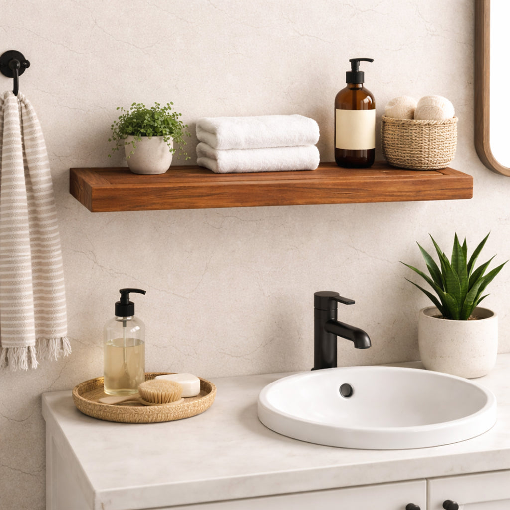 Oiled Teak Framed Floating Shelf - 24