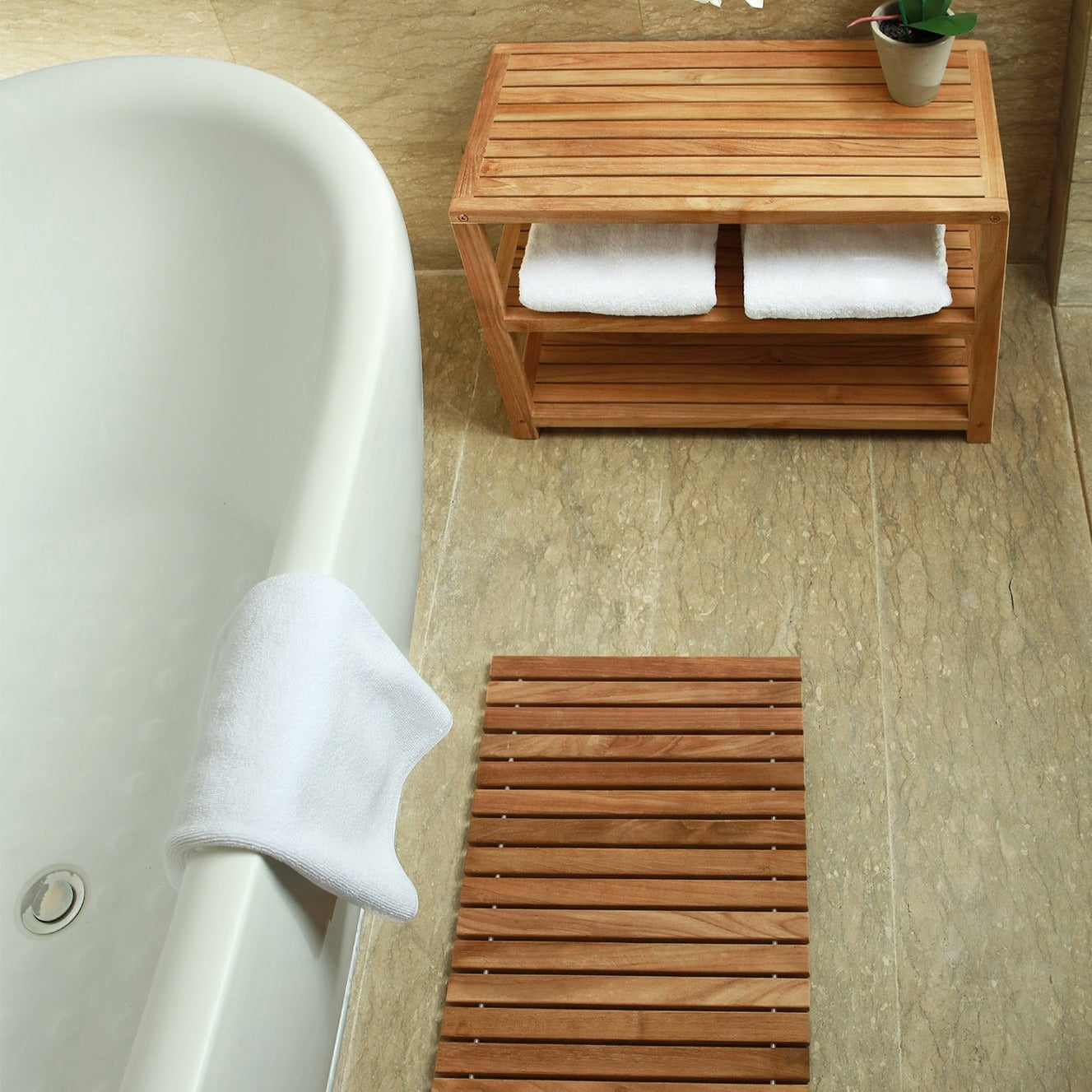Savannah Natural Teak Shower and Spa/Bathroom/Outdoor - Storage Bench with Shelves- 28" or 40"