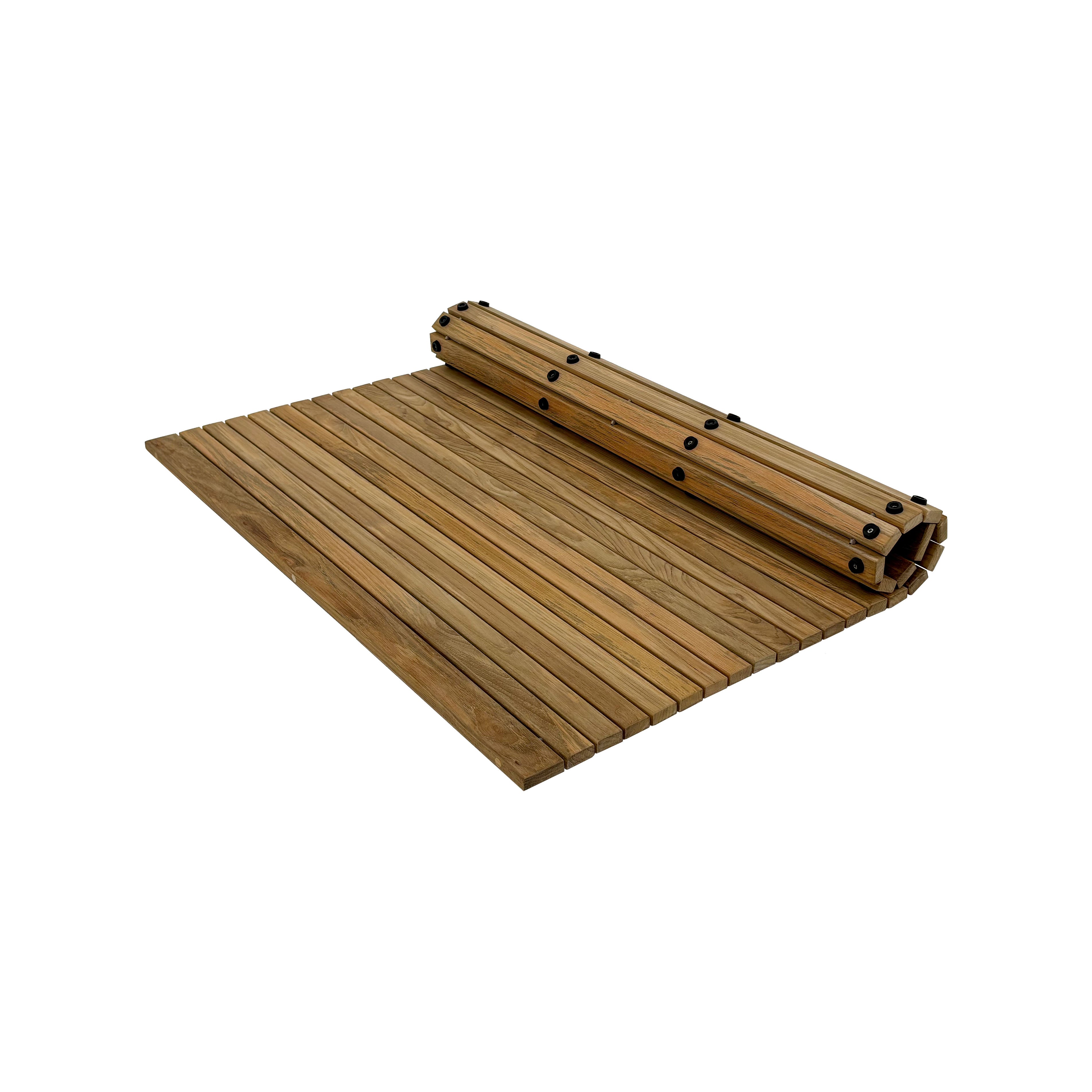 Chiba Teak Shower and Bath String Mat with Rubber Footing 36″ x 36"