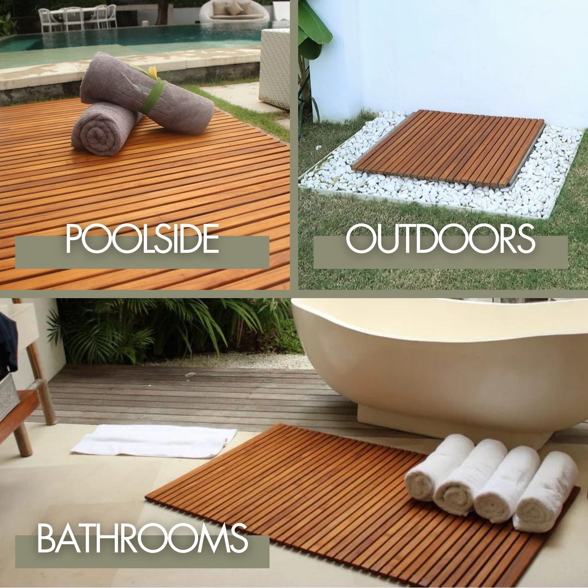 Spokane Extra Large Oiled Teak Shower and Bath String Mat with Rubber Footing 59″ x 35″