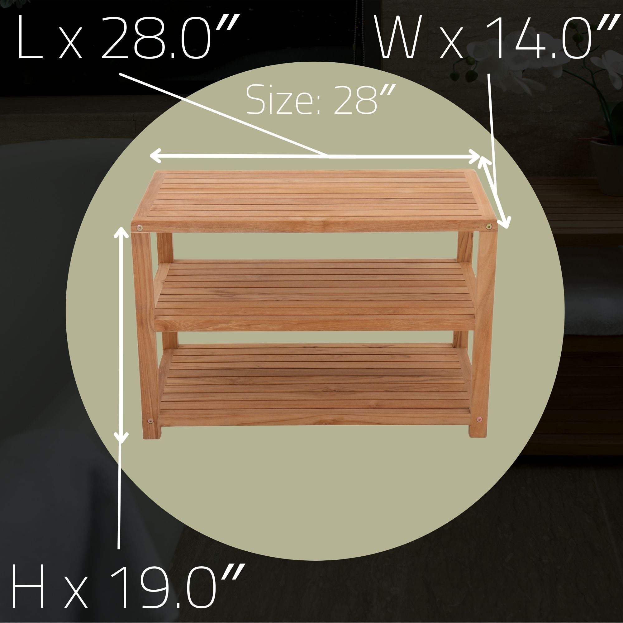 Savannah Natural Teak Shower and Spa/Bathroom/Outdoor - Storage Bench with Shelves- 28" or 40"