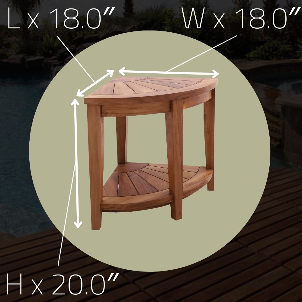 Tanzania Oiled Teak Shower and Bath Corner Stool with Shelf