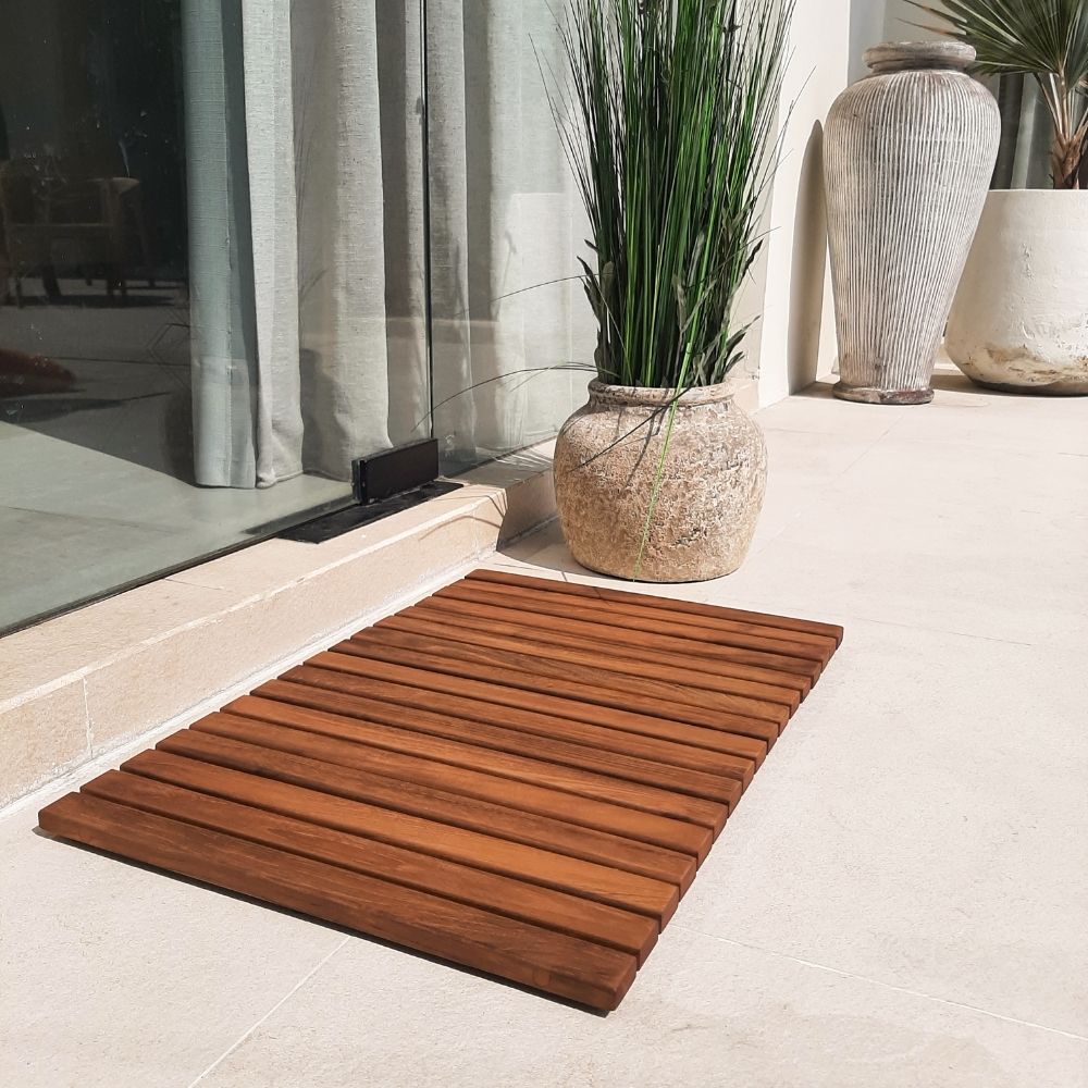 Teak String Mat Sunriver Teak Shower and Bath String Mat with Rubber Feet 23.62