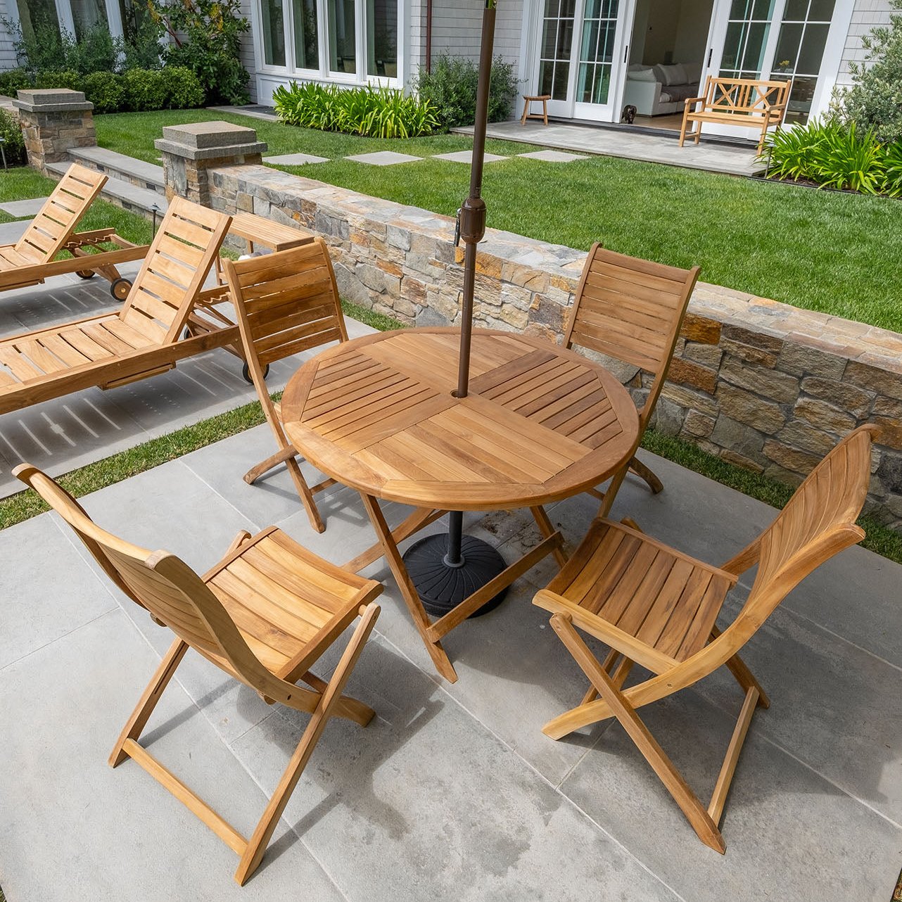 Naples Natural Teak Outdoor Foldable Round Dining Table - 47"