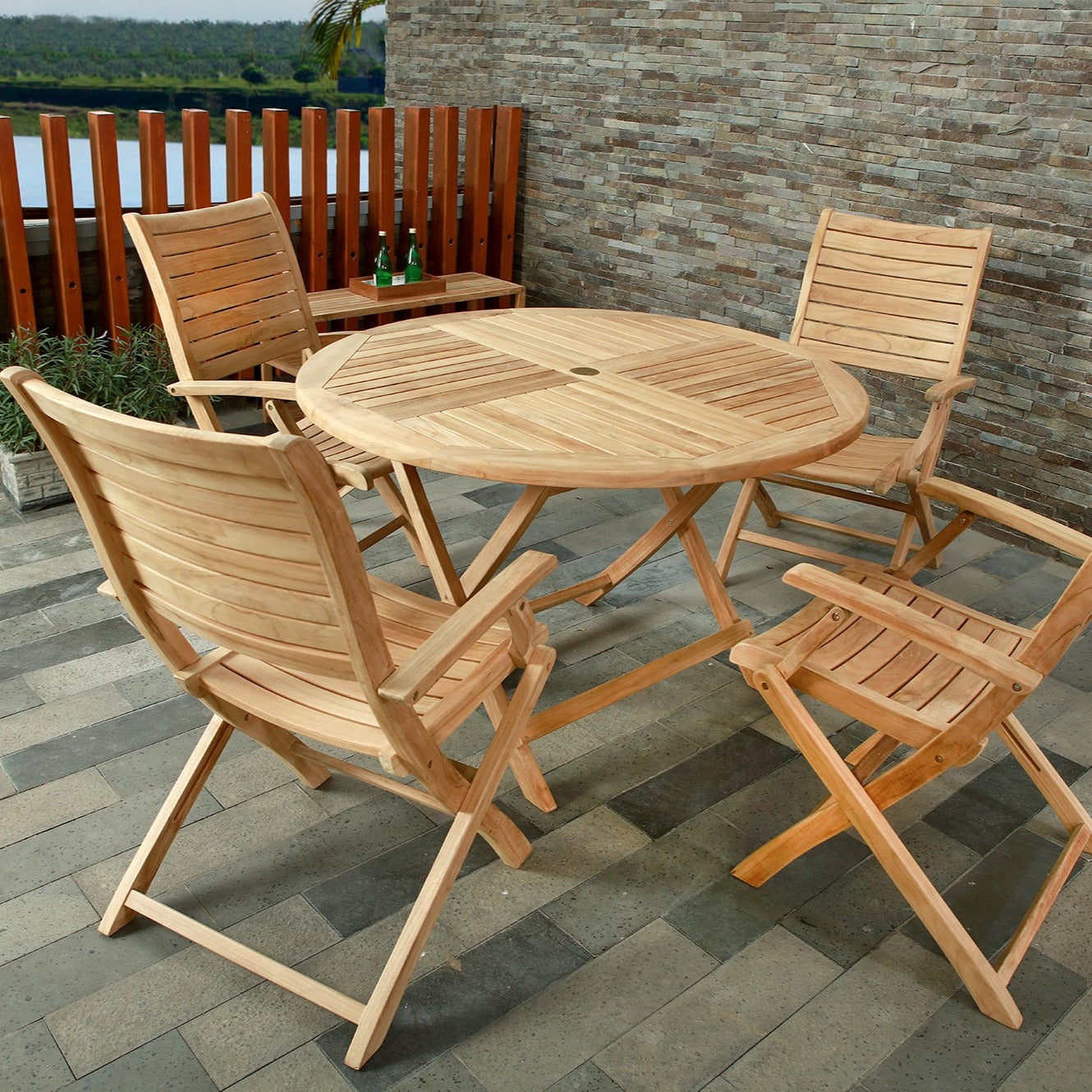 Teak outdoor folding table and online chairs