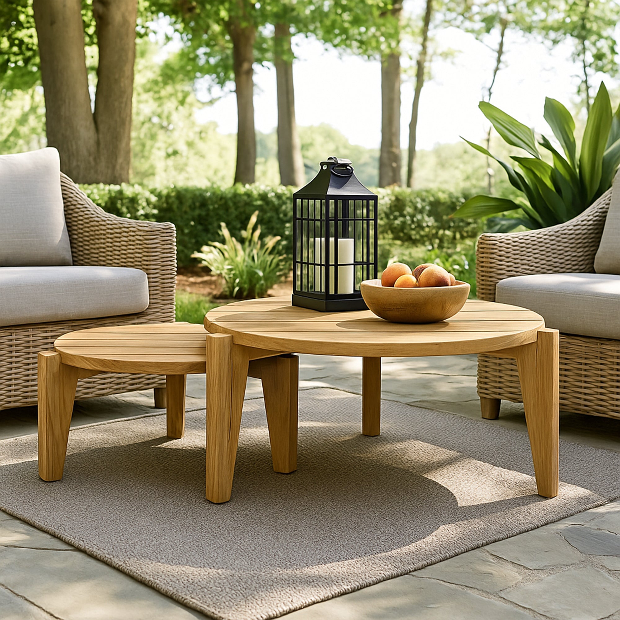 Carlsbad Natural Teak Wood Circular Coffee Table - 25-33"