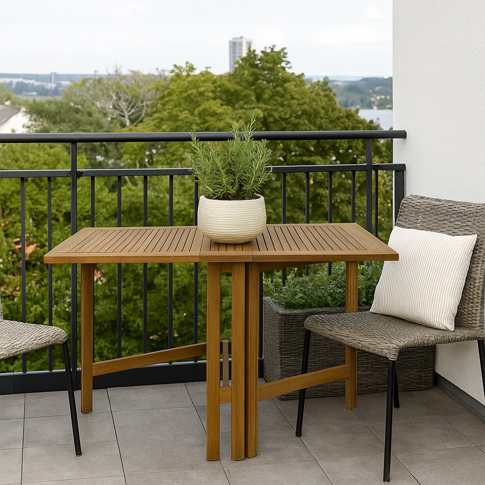 Telluride Natural Teak Rectangular Dual Folding Balcony Table - 51"
