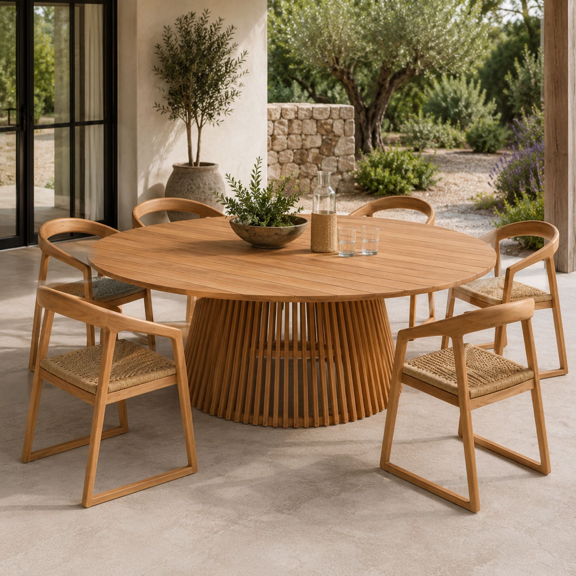 Natural Teak Outdoor Circular Dining Table - 70"