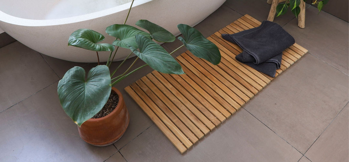 Teak String Mat Luxury 100% Teak String Shower & Bath Mats | Non-Slip Finish