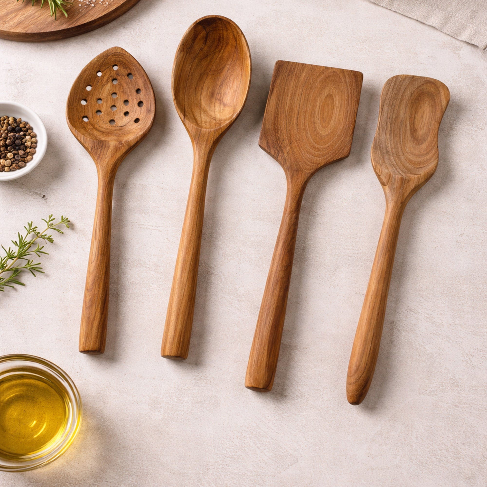 Natural Teak Kitchen Utensil Set (4 Pieces)