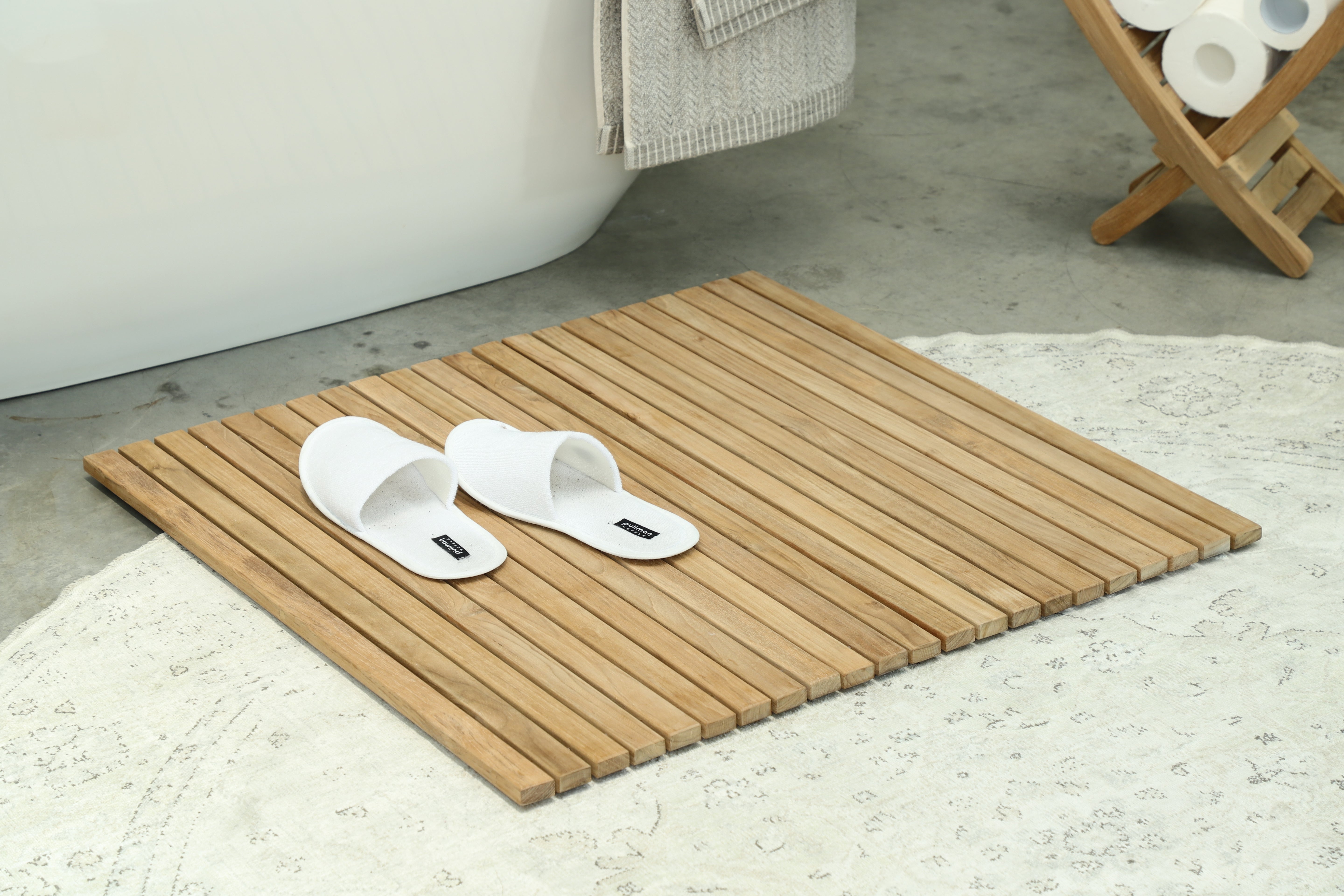 Sapporo Teak Shower and Bath String Mat with Rubber Footing 30″ x 30″