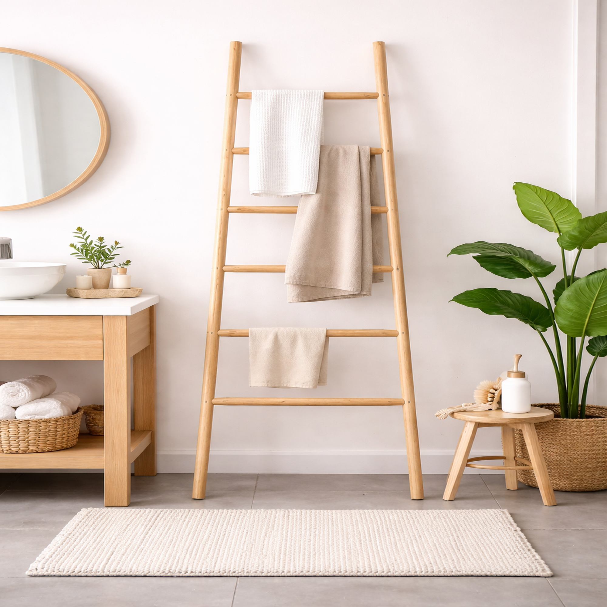 Natural Teak Branch Towel Ladder