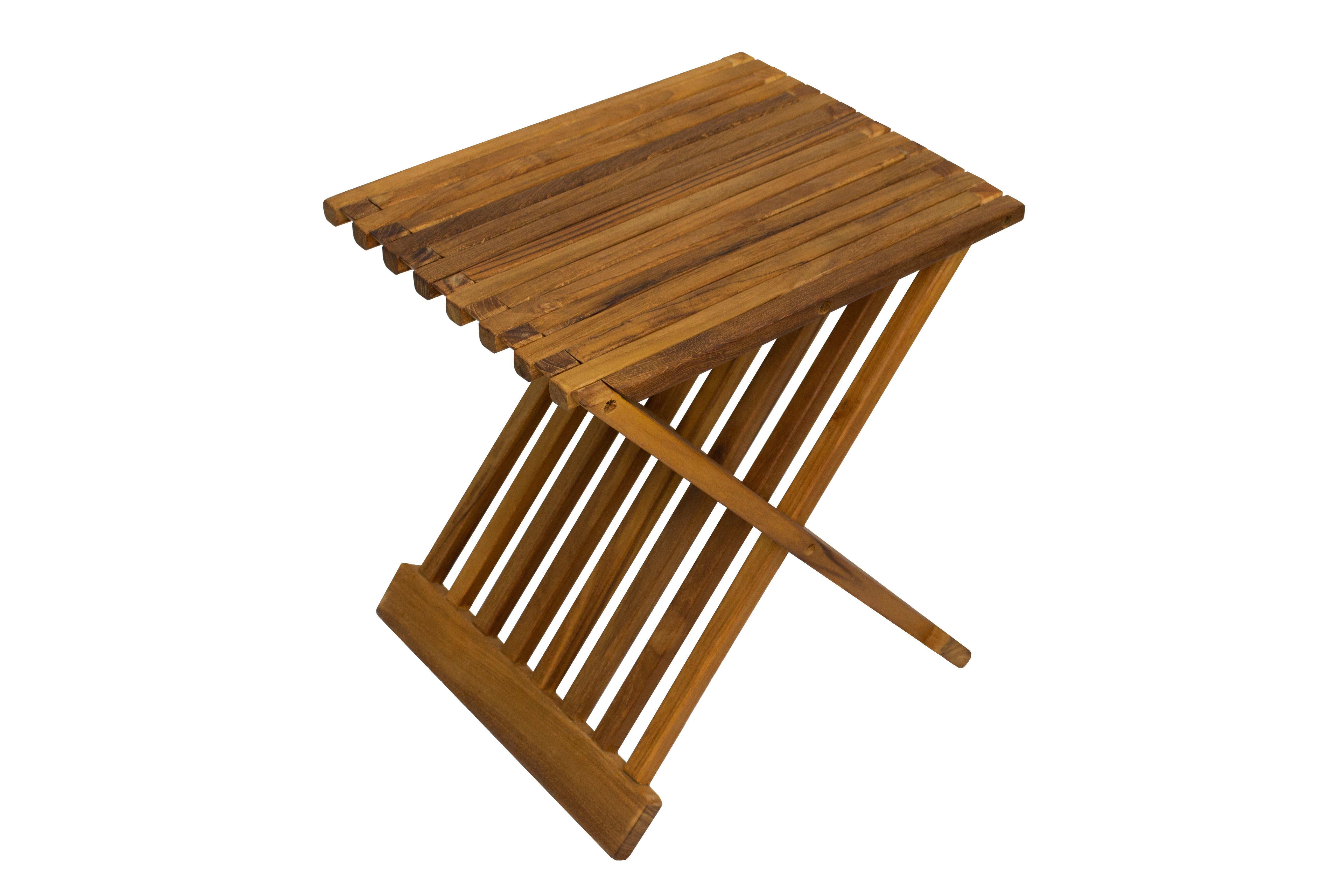 Winchester Oiled Teak Shower and Bath Folding Stool with Horizontal Slats