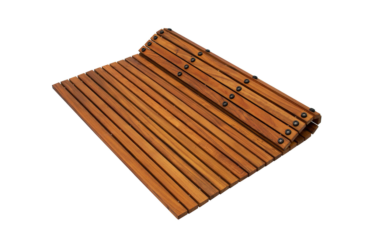 Teak String Mat Sapporo Teak Shower and Bath String Mat with Rubber Footing 30″ x 30″