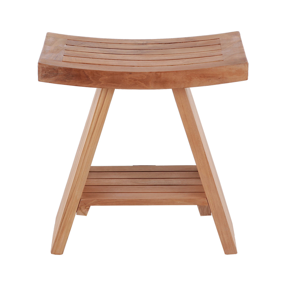 Siena Natural Stool with Curved Seat and Shelf