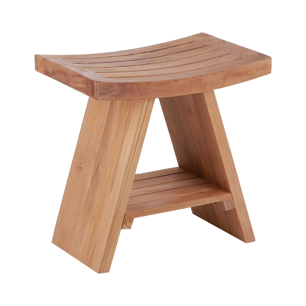 Siena Natural Teak Shower and Bath Stool with Curved Seat and Shelf