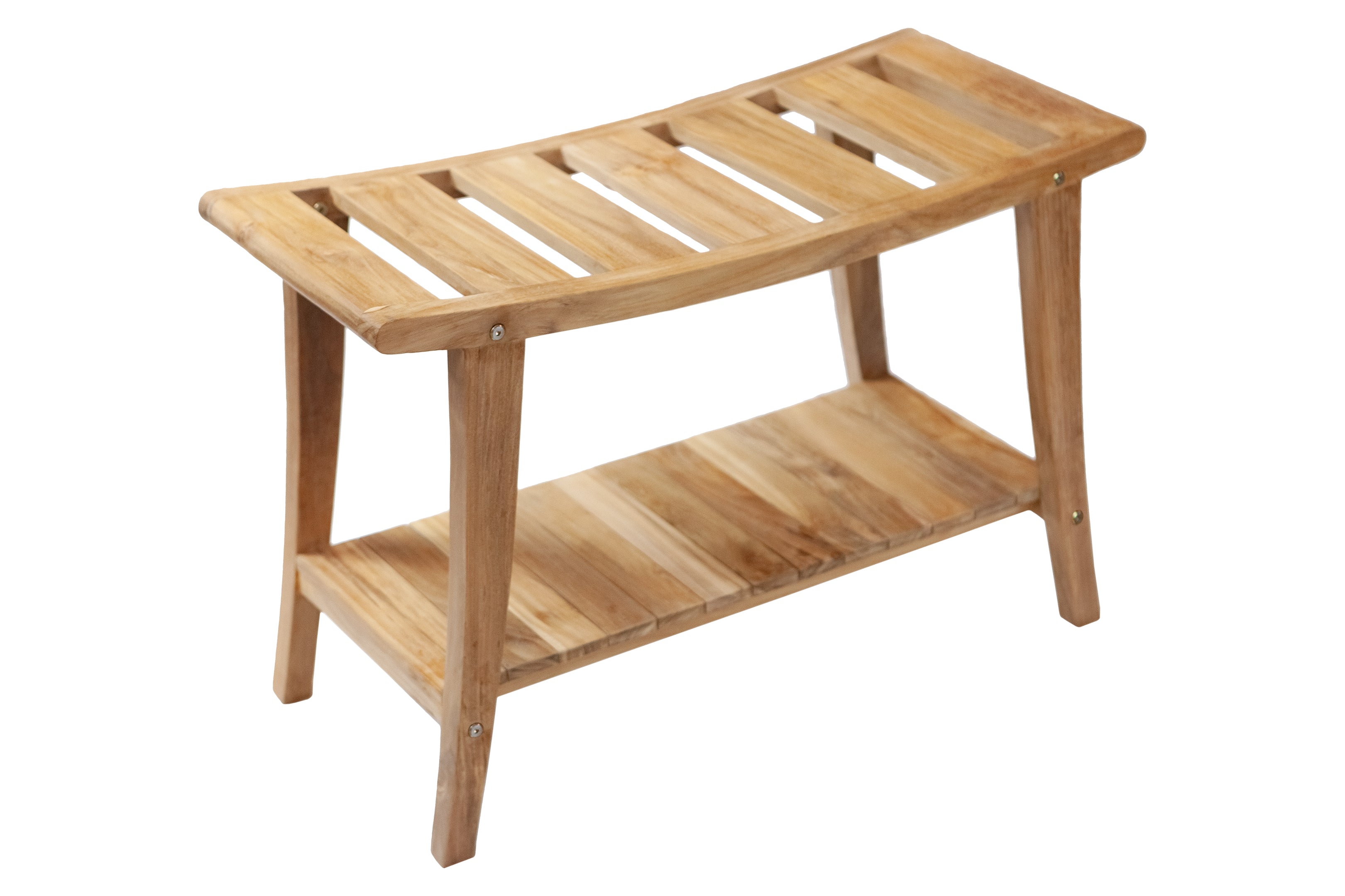 Teak bench with discount shelf