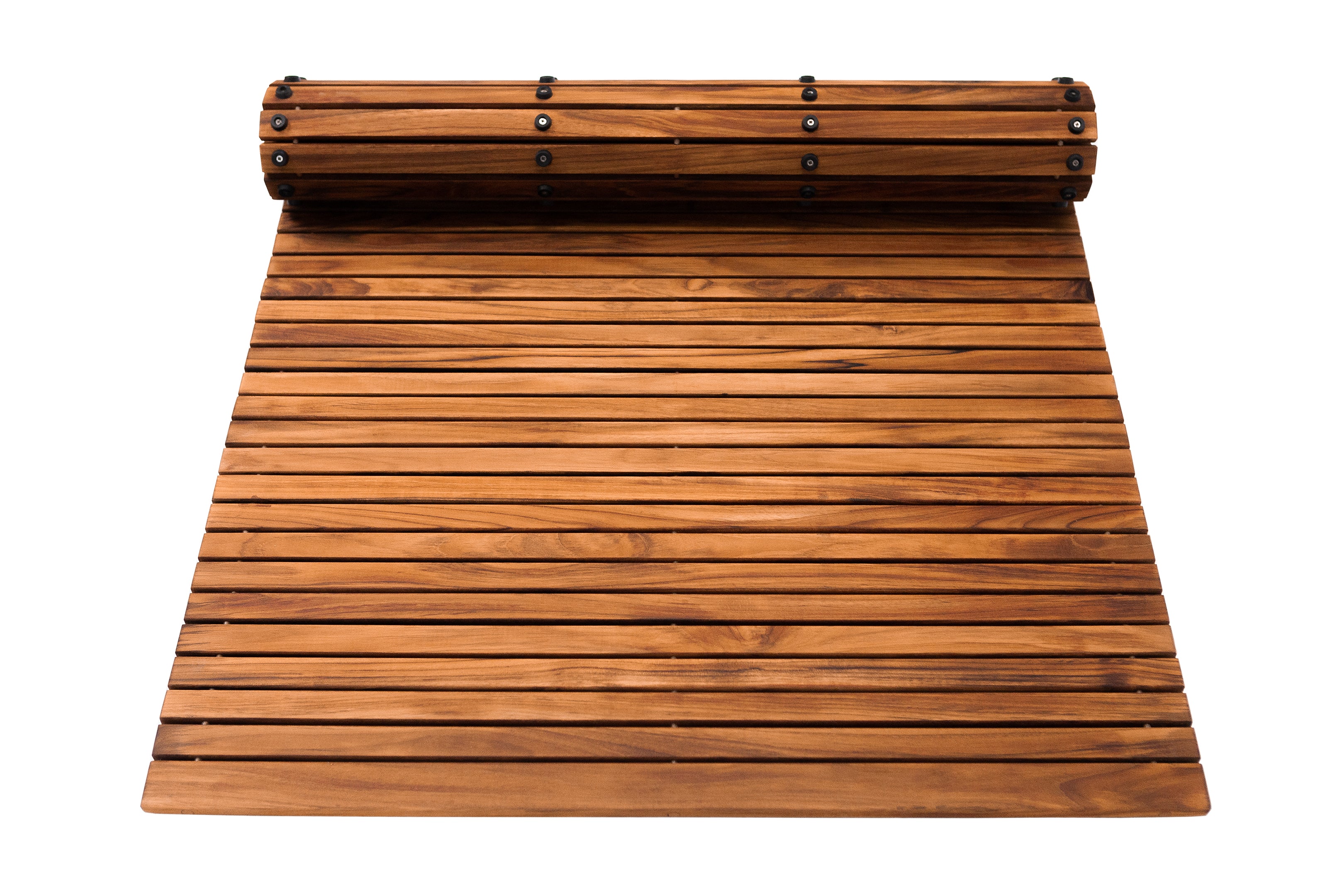 Spokane Extra Large Oiled Teak Shower and Bath String Mat with Rubber Footing 59″ x 35″