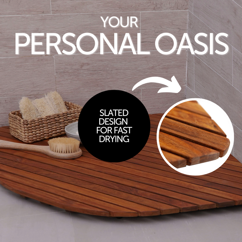 Airstream Oiled Teak Shower and Bath Mat with Rounded Edge 30″ x 30″