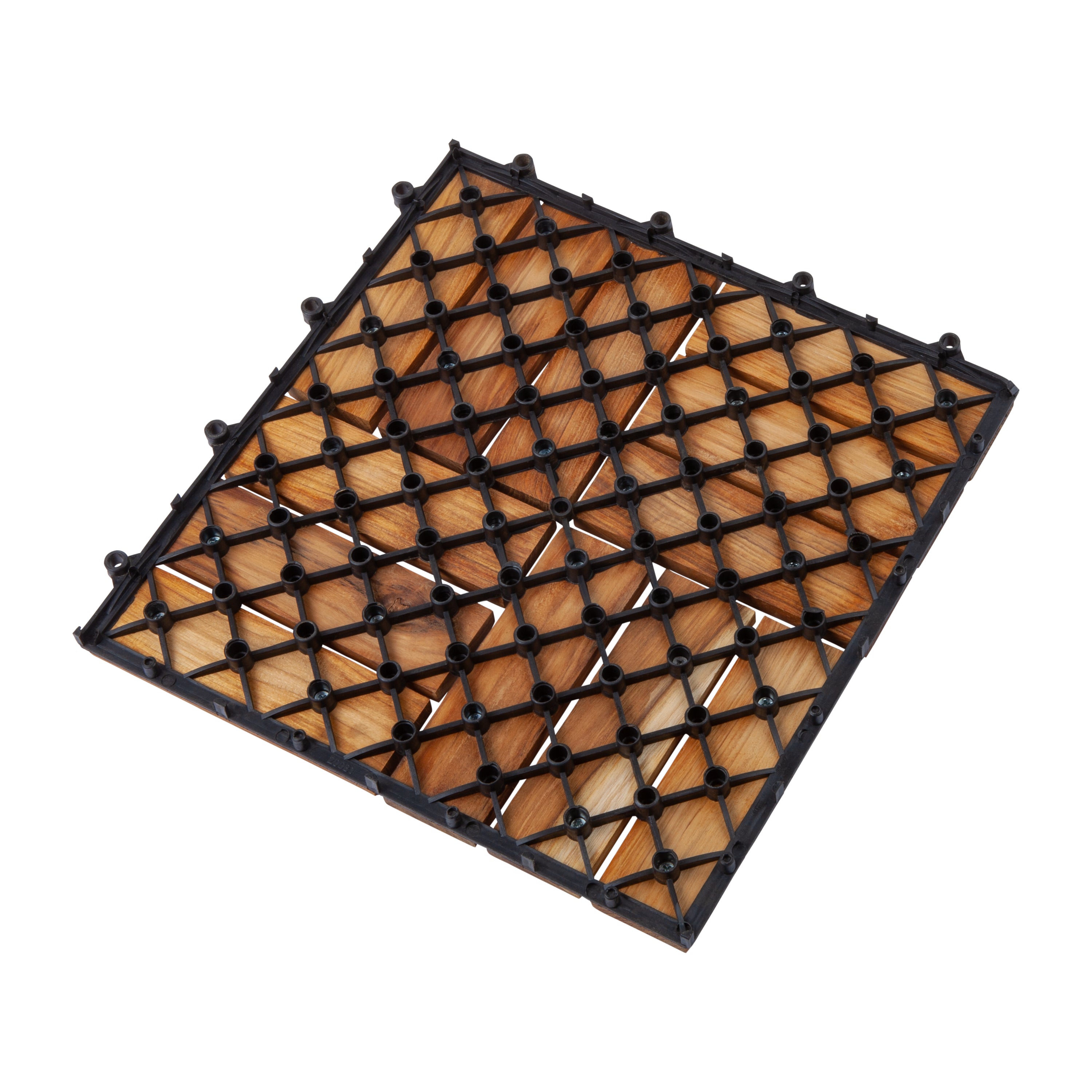 Carlsbad Oiled Teak Outdoor Interlocking Tiles, 12 Slat (10 sq ft)