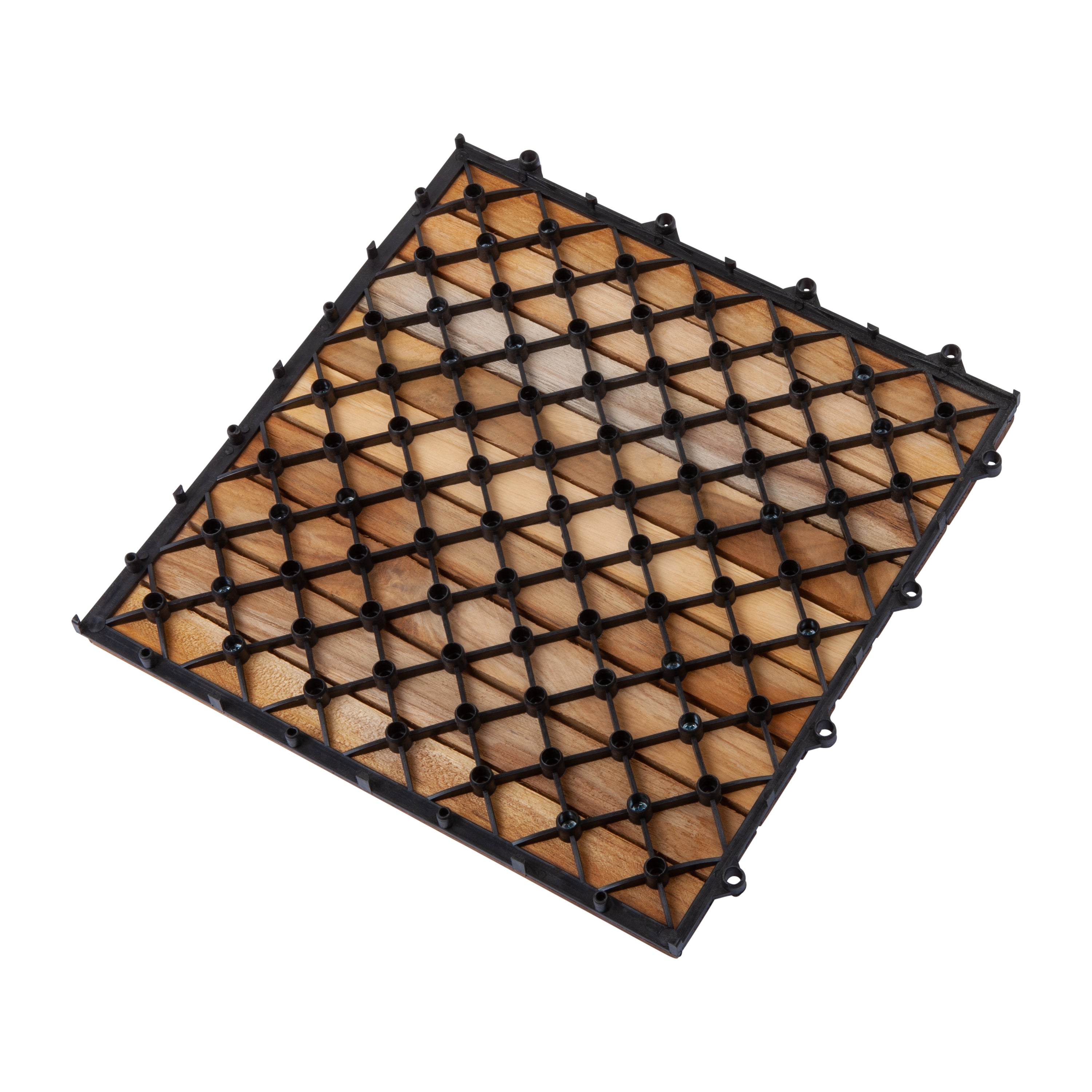 Denali Oiled Teak Outdoor Interlocking Tiles, 9 Slat (10 sq ft)