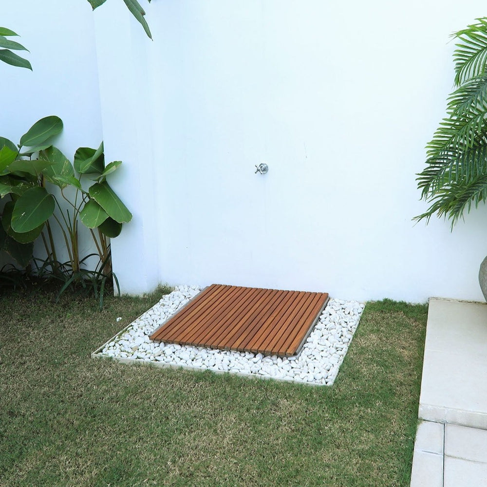 Teak String Mat Sapporo Teak Shower and Bath String Mat with Rubber Footing 30″ x 30″