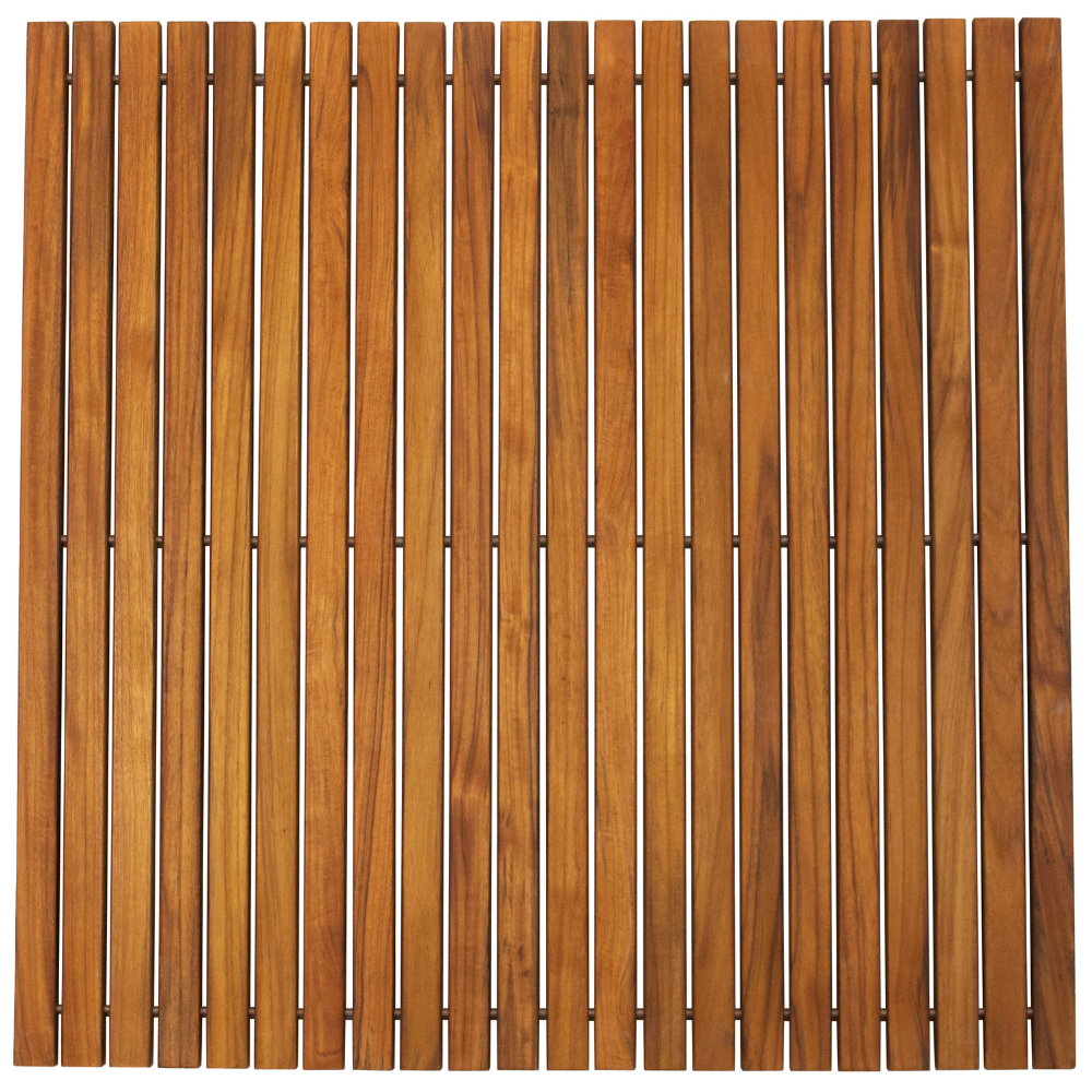 Sapporo Oiled Teak Shower and Bath String Mat with Rubber Footing 30″ x 30″
