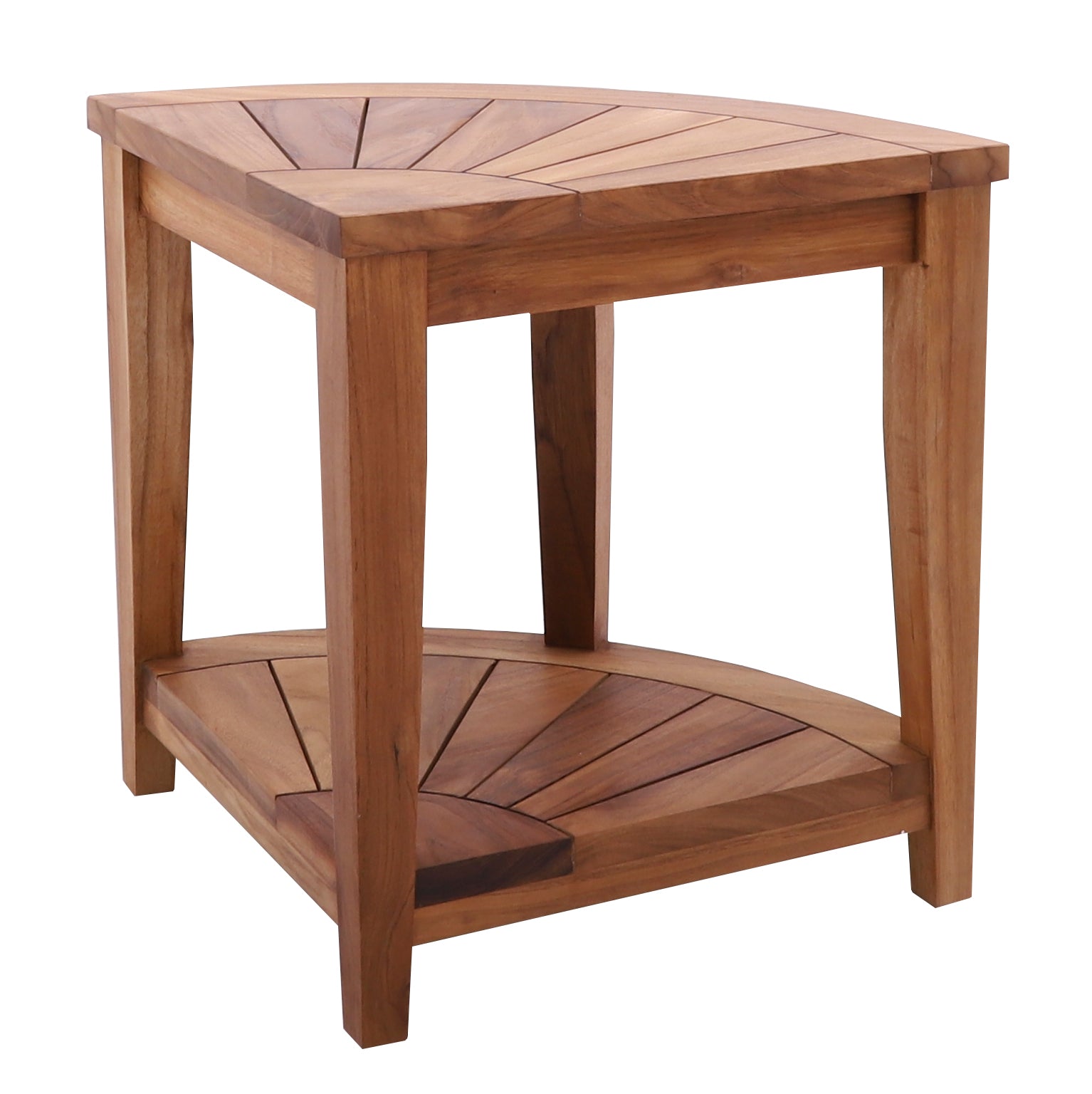 Tanzania Oiled Teak Shower and Bath Corner Stool with Shelf